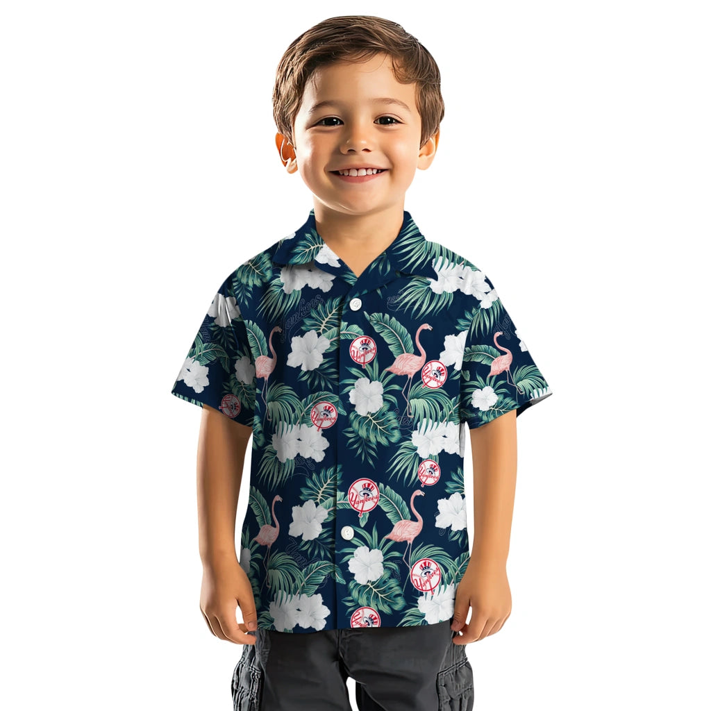 New York Yankees Hawaiian Shirt - Flamingo and Hibiscus | Moonbestprint