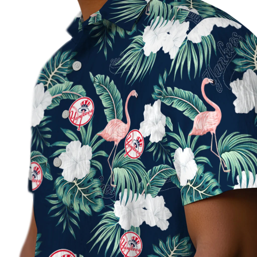 New York Yankees Hawaiian Shirt - Flamingo and Hibiscus | Moonbestprint