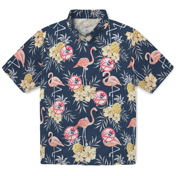 New York Yankees Hawaiian Shirt - Flamingo Hibiscus | Moonbestprint