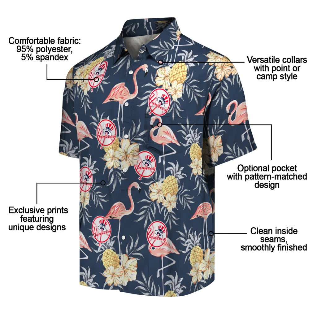 New York Yankees Hawaiian Shirt - Flamingo Hibiscus | Moonbestprint