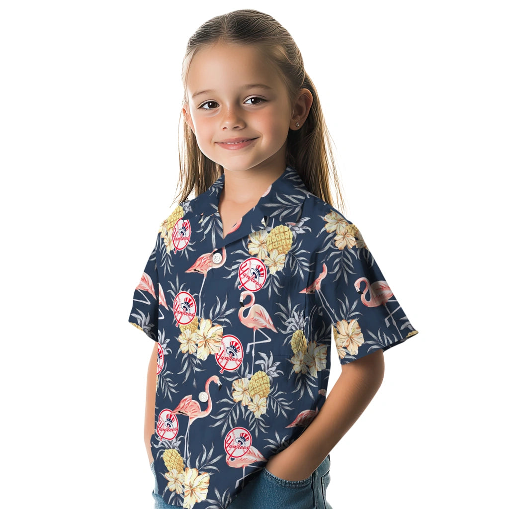 New York Yankees Hawaiian Shirt - Flamingo Hibiscus | Moonbestprint