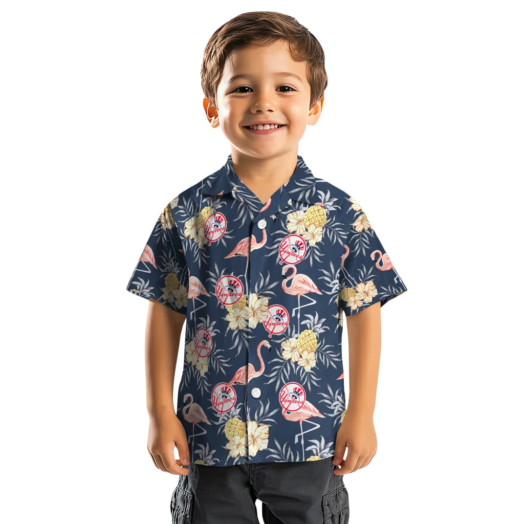 New York Yankees Hawaiian Shirt - Flamingo Hibiscus | Moonbestprint
