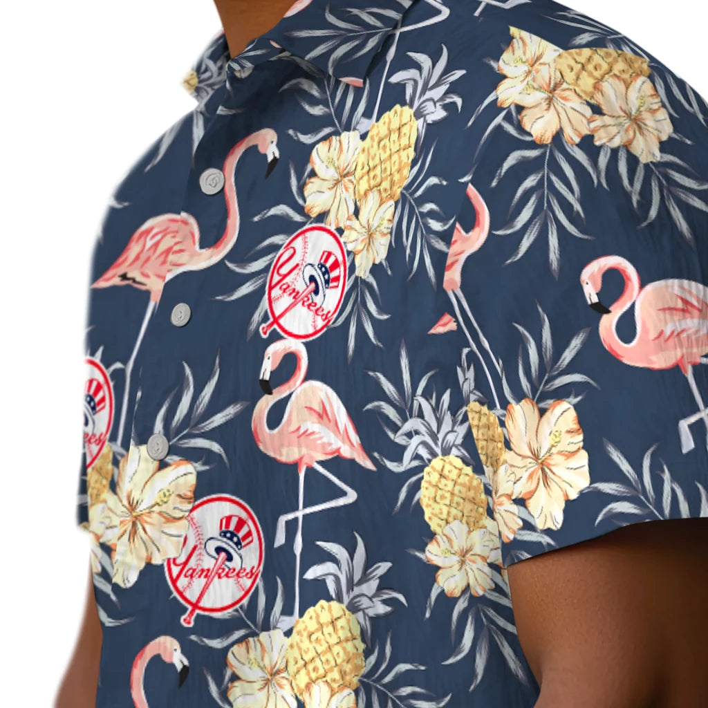 New York Yankees Hawaiian Shirt - Flamingo Hibiscus | Moonbestprint