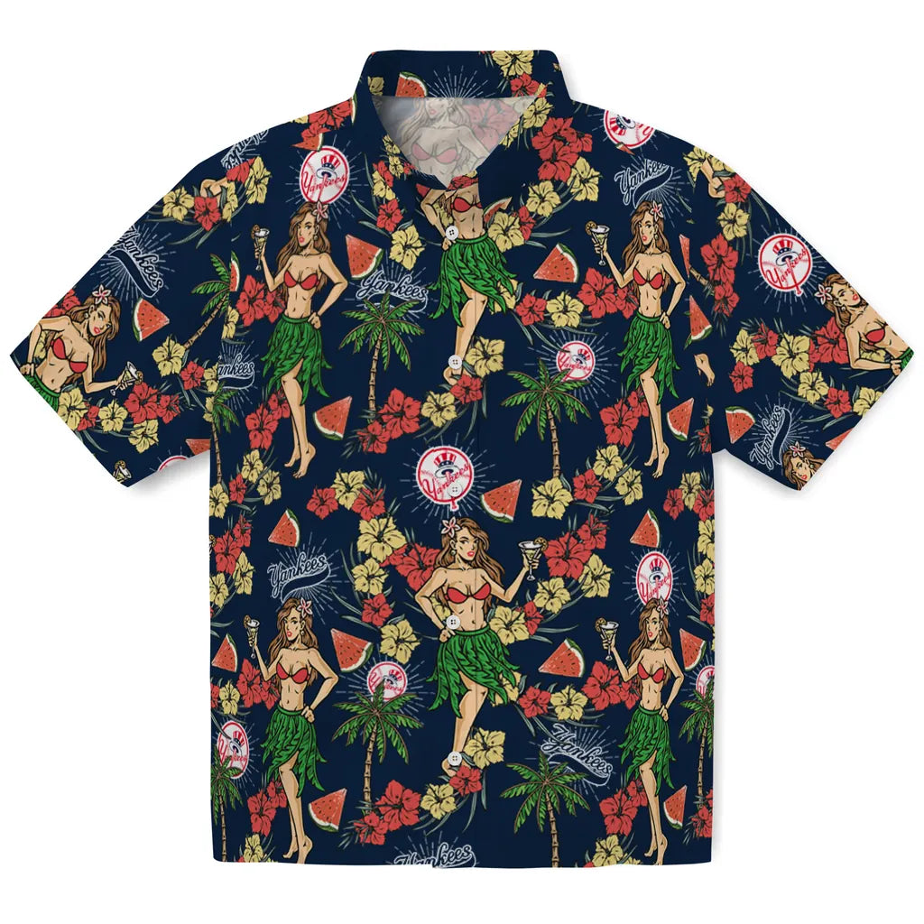 New York Yankees Hawaiian Shirt - Hawaiian Girls Design | Moonbestprint