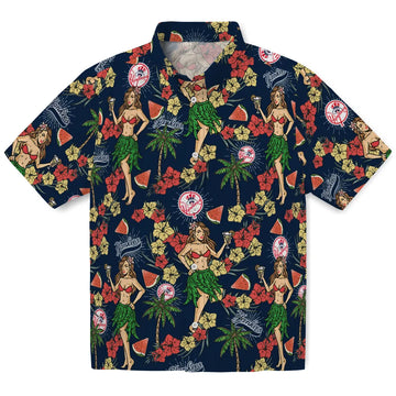 New York Yankees Hawaiian Shirt - Hawaiian Girls Design | Moonbestprint