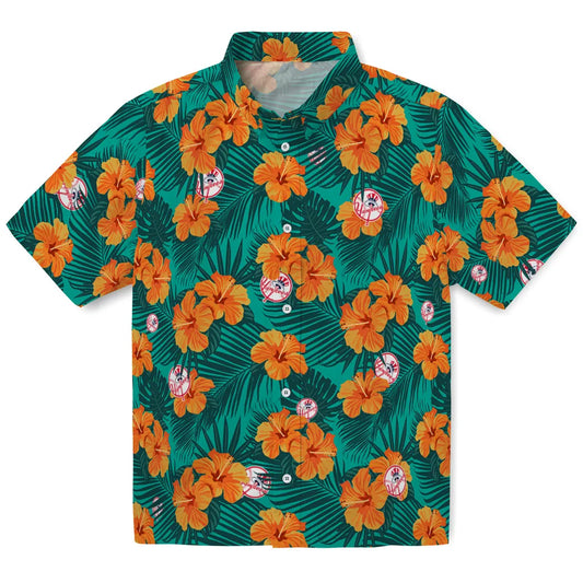 New York Yankees Hawaiian Shirt - Hibiscus and Palm Leaves | Moonbestprint