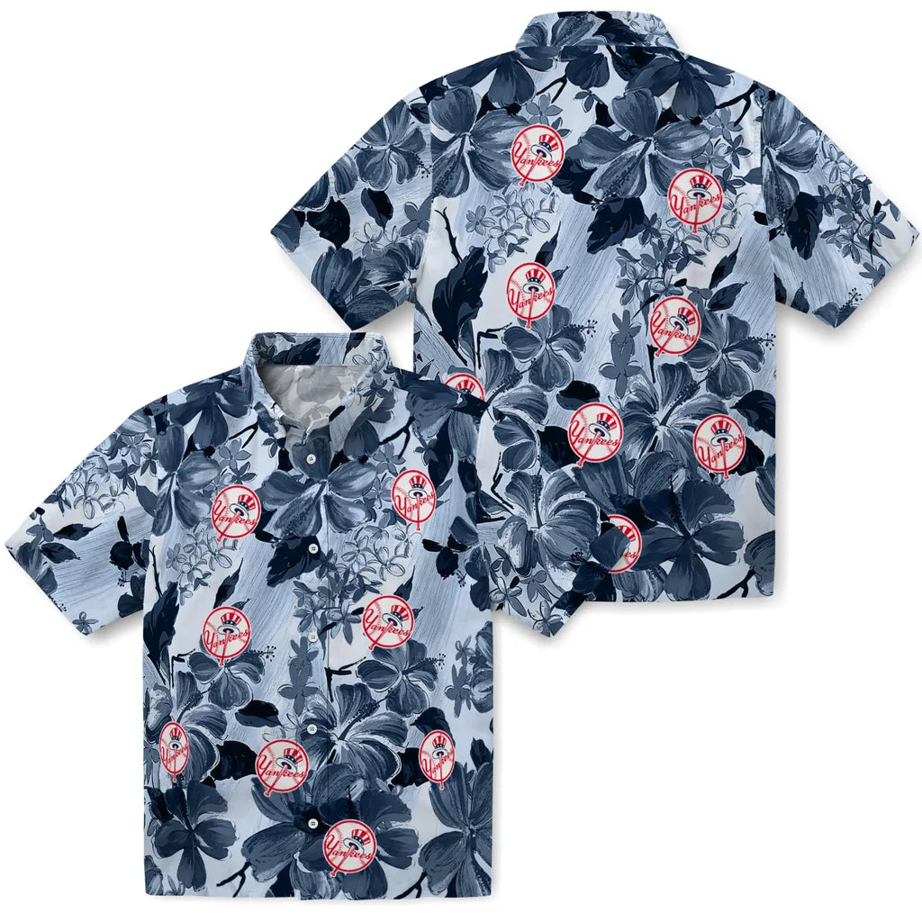 New York Yankees Hawaiian Shirt - Hibiscus Arrangement | Moonbestprint