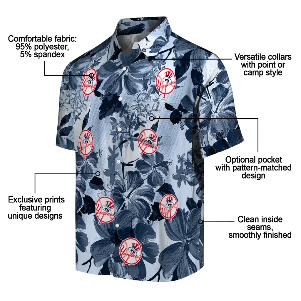 New York Yankees Hawaiian Shirt - Hibiscus Arrangement | Moonbestprint