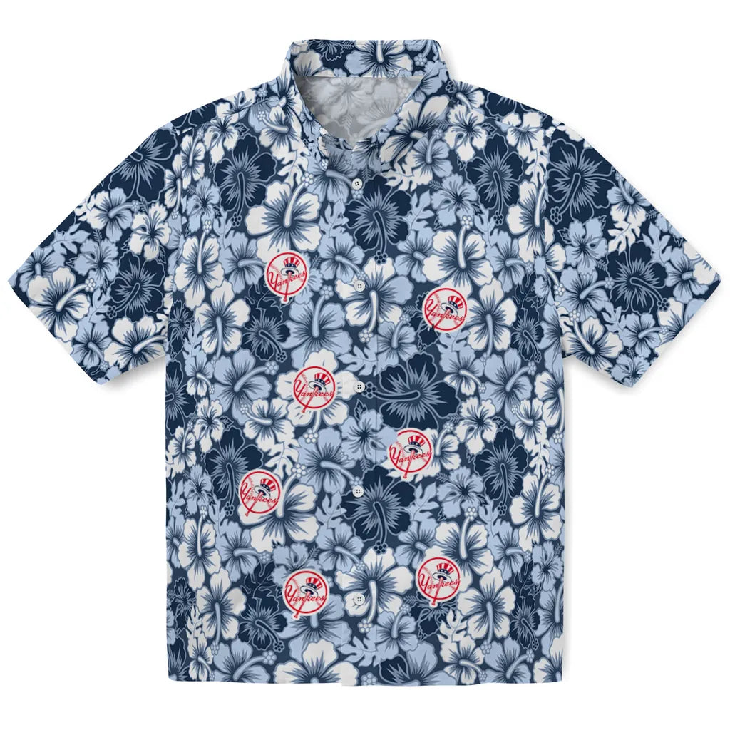 New York Yankees Hawaiian Shirt - Hibiscus Blooms | Moonbestprint
