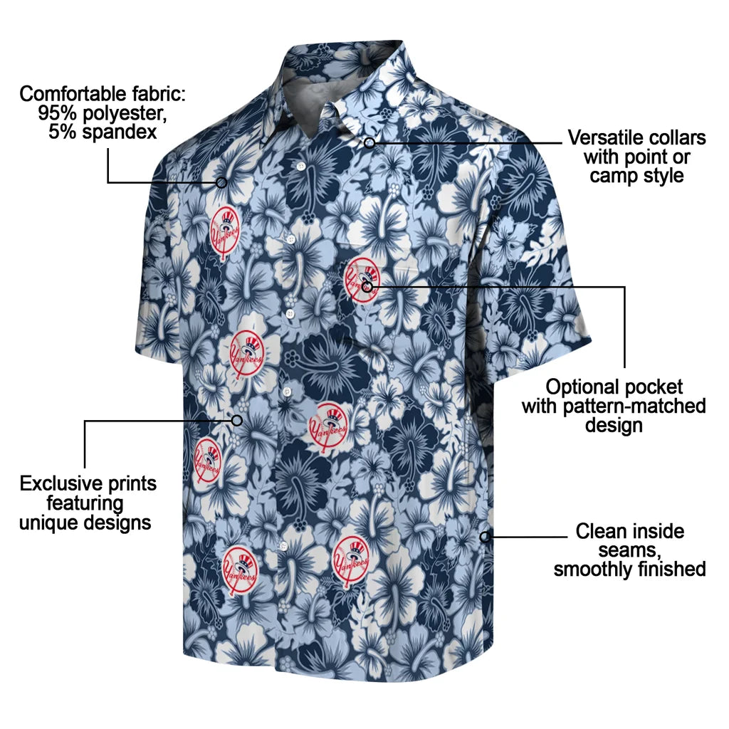 New York Yankees Hawaiian Shirt - Hibiscus Blooms | Moonbestprint
