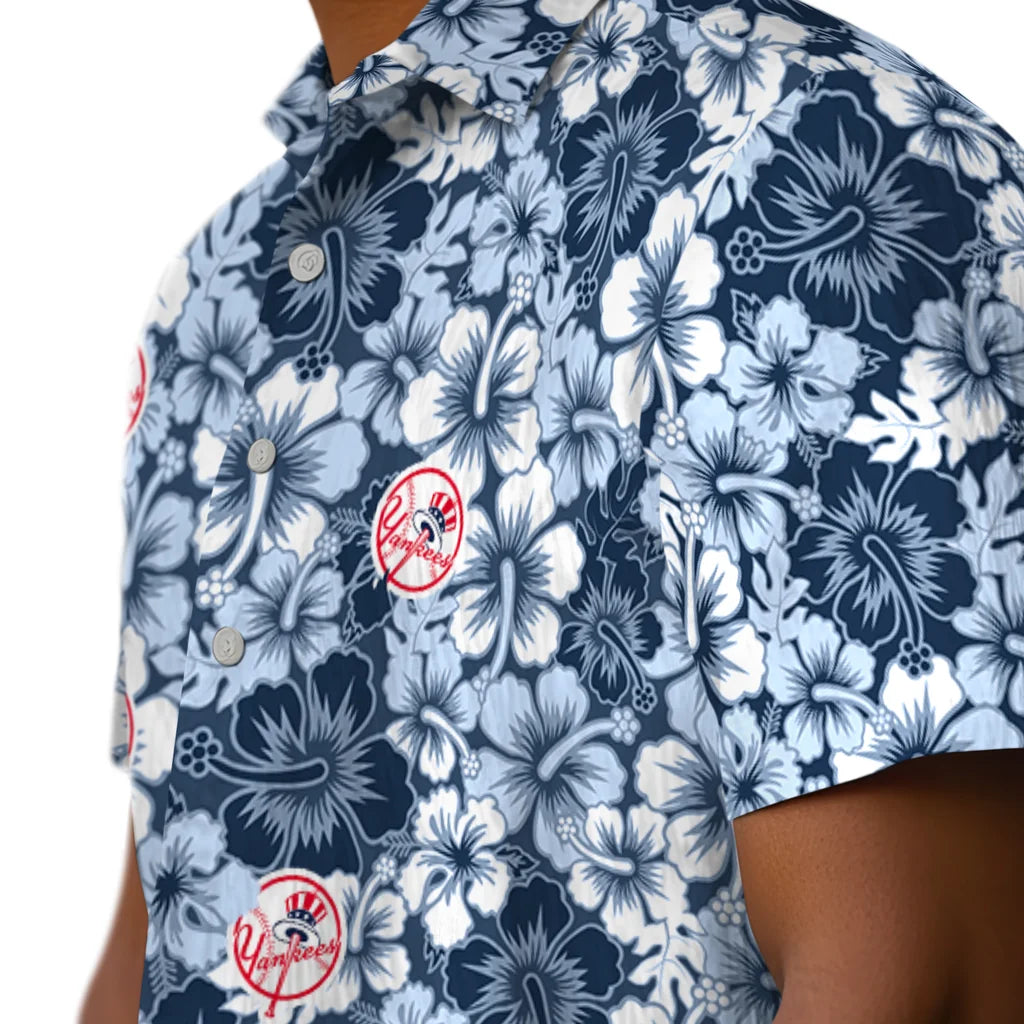 New York Yankees Hawaiian Shirt - Hibiscus Blooms | Moonbestprint