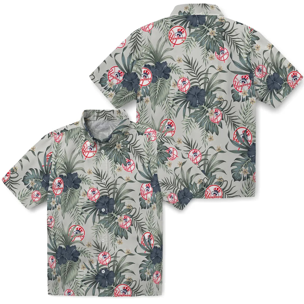 New York Yankees Hawaiian Shirt - Hibiscus Designs | Moonbestprint