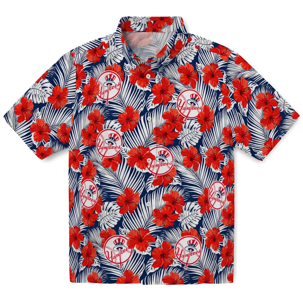 New York Yankees Hawaiian Shirt - Hibiscus Fiesta | Moonbestprint