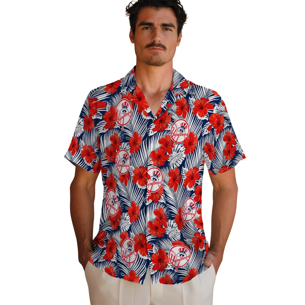 New York Yankees Hawaiian Shirt - Hibiscus Fiesta | Moonbestprint