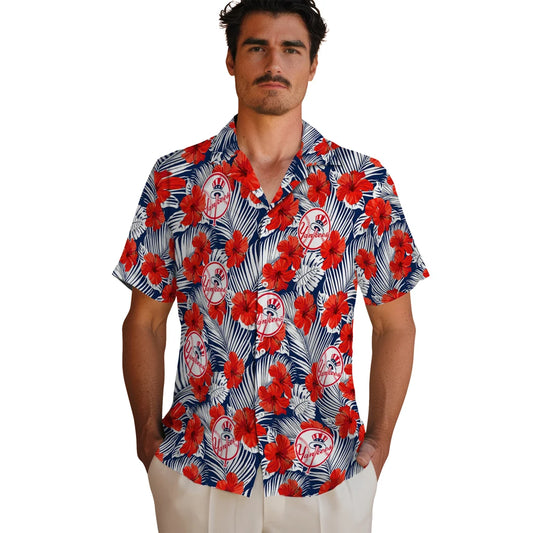 New York Yankees Hawaiian Shirt - Hibiscus Fiesta | Moonbestprint