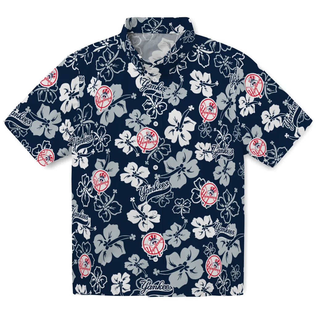 New York Yankees Hawaiian Shirt - Hibiscus Flower Design | Moonbestprint
