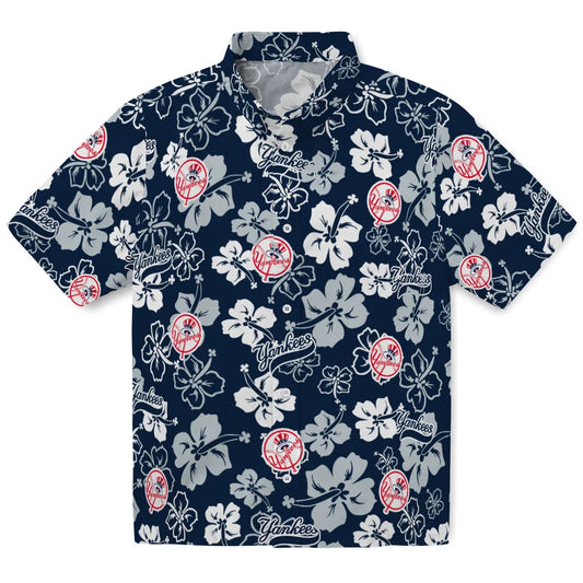 New York Yankees Hawaiian Shirt - Hibiscus Flower Design | Moonbestprint