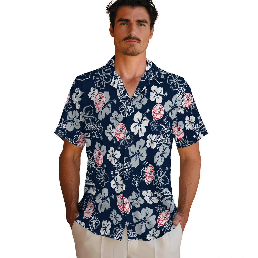 New York Yankees Hawaiian Shirt - Hibiscus Flower Design | Moonbestprint