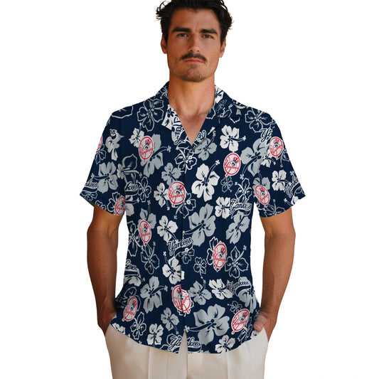 New York Yankees Hawaiian Shirt - Hibiscus Flower Design | Moonbestprint