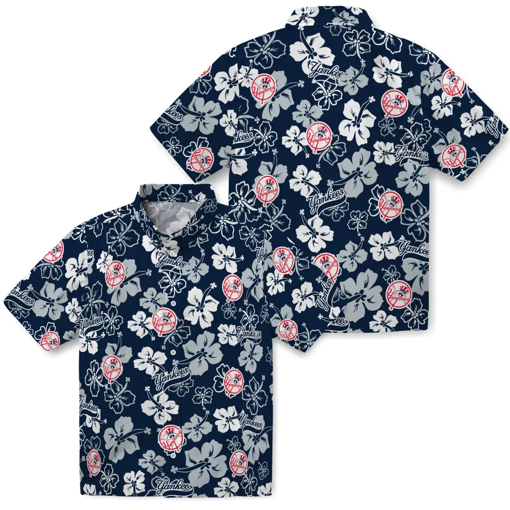 New York Yankees Hawaiian Shirt - Hibiscus Flower Design | Moonbestprint