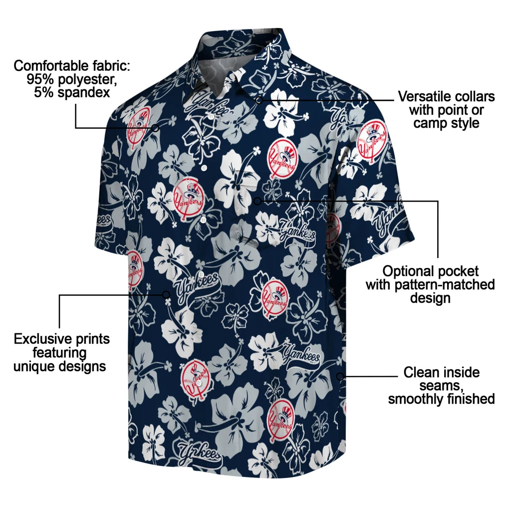 New York Yankees Hawaiian Shirt - Hibiscus Flower Design | Moonbestprint