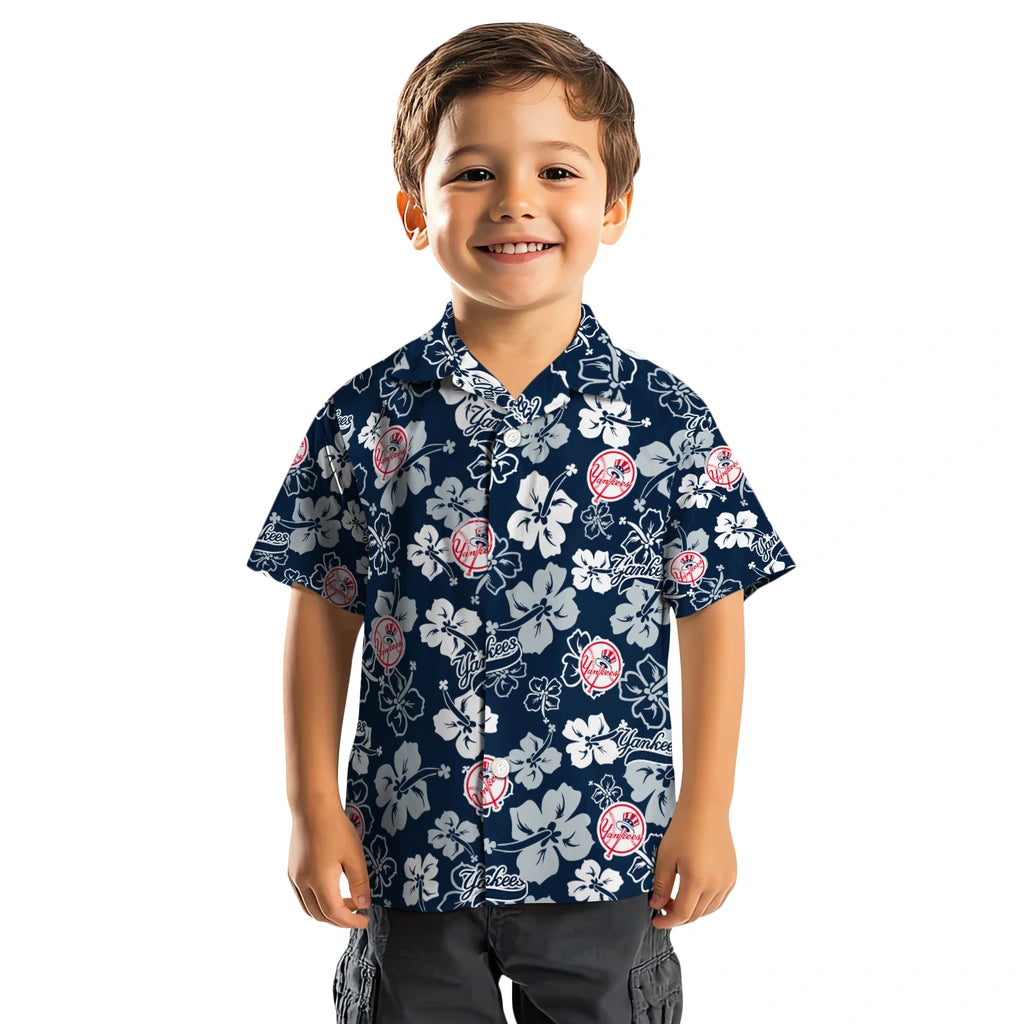 New York Yankees Hawaiian Shirt - Hibiscus Flower Design | Moonbestprint