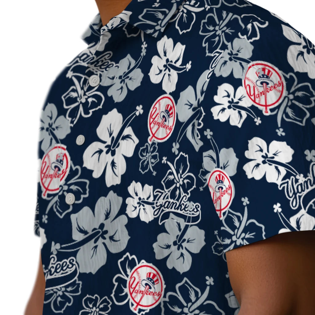 New York Yankees Hawaiian Shirt - Hibiscus Flower Design | Moonbestprint