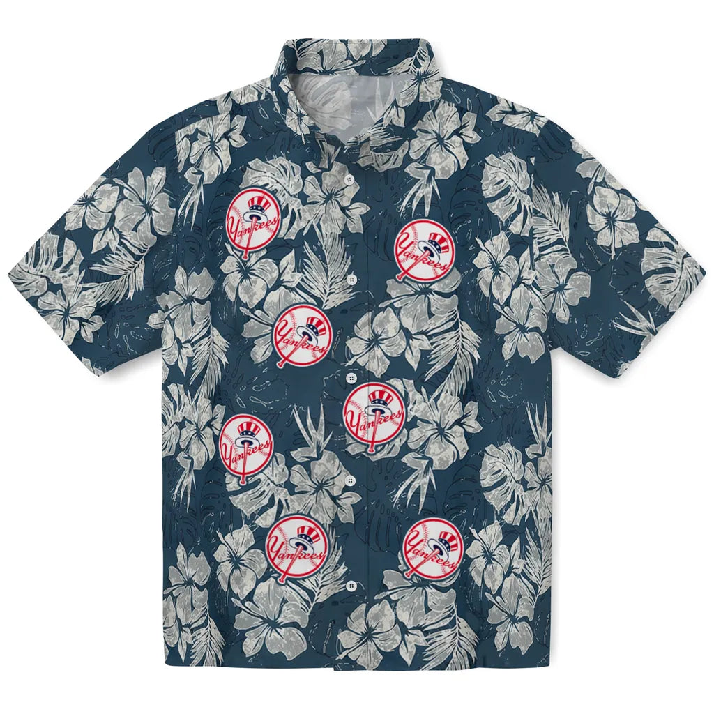 New York Yankees Hawaiian Shirt - Hibiscus Flowers | Moonbestprint