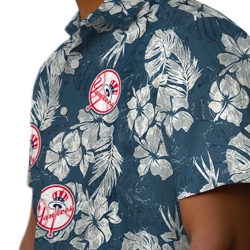 New York Yankees Hawaiian Shirt - Hibiscus Flowers | Moonbestprint
