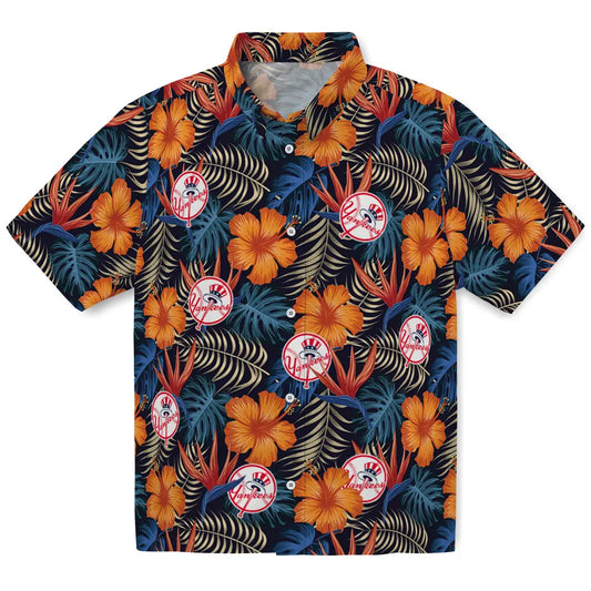 New York Yankees Hawaiian Shirt - Hibiscus Foliage | Moonbestprint