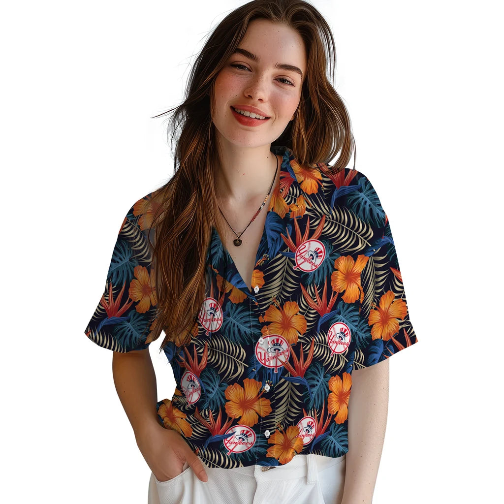 New York Yankees Hawaiian Shirt - Hibiscus Foliage | Moonbestprint