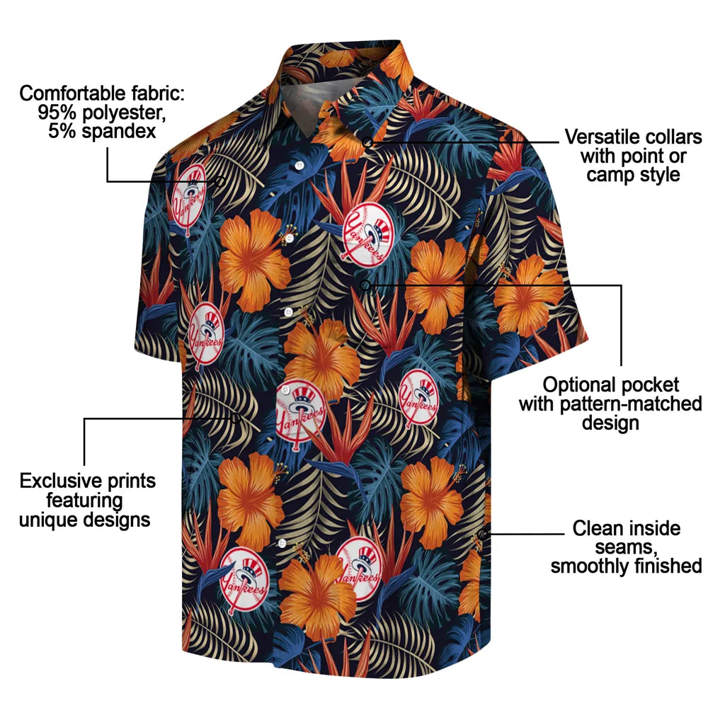 New York Yankees Hawaiian Shirt - Hibiscus Foliage | Moonbestprint