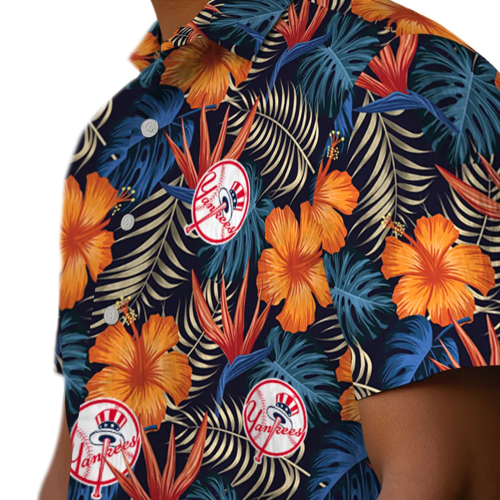 New York Yankees Hawaiian Shirt - Hibiscus Foliage | Moonbestprint