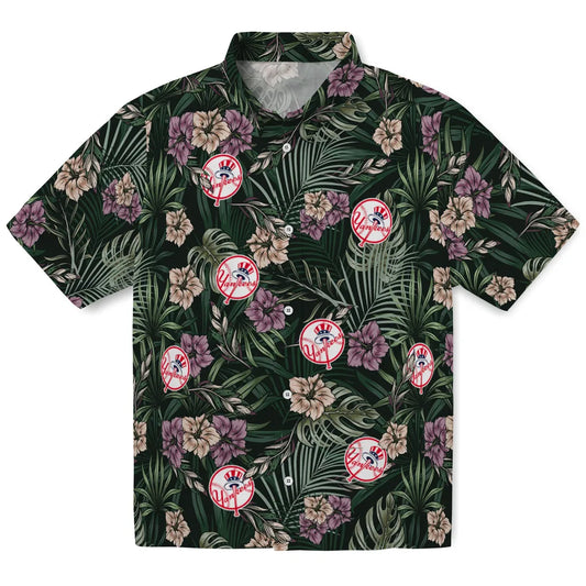 New York Yankees Hawaiian Shirt - Hibiscus Leaves Pattern | Moonbestprint