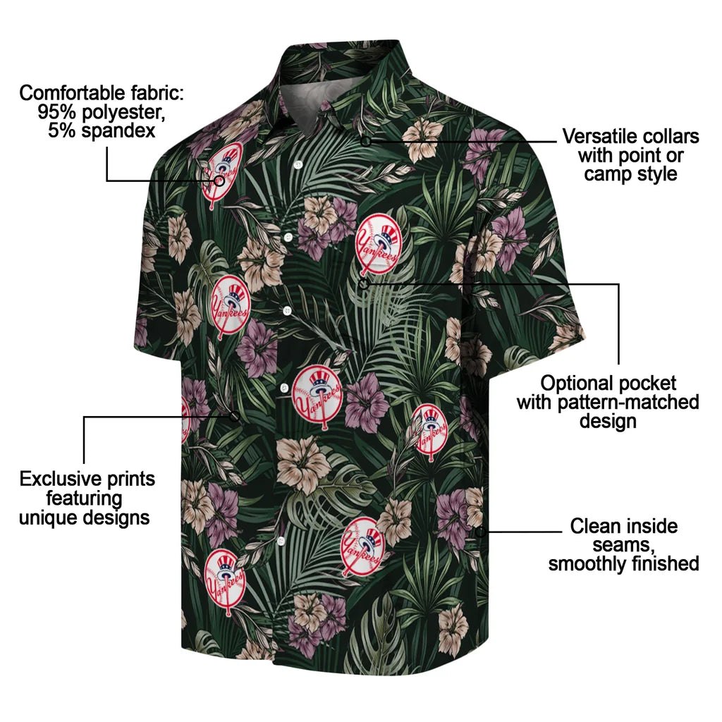 New York Yankees Hawaiian Shirt - Hibiscus Leaves Pattern | Moonbestprint