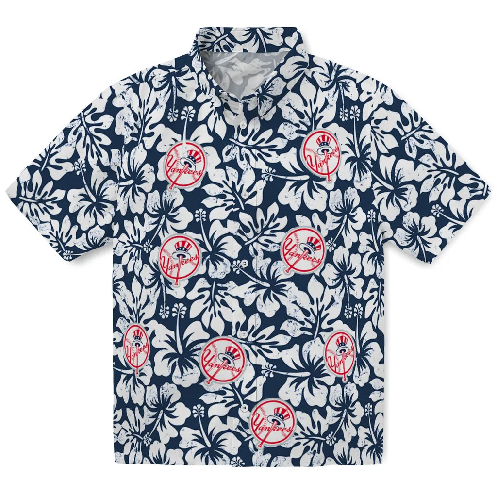New York Yankees Hawaiian Shirt - Hibiscus Motif | Moonbestprint
