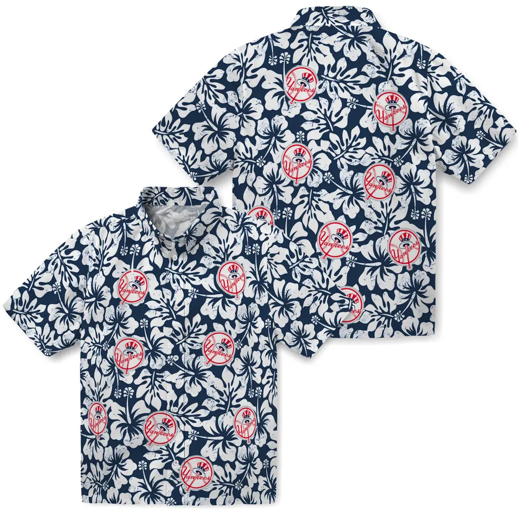 New York Yankees Hawaiian Shirt - Hibiscus Motif | Moonbestprint