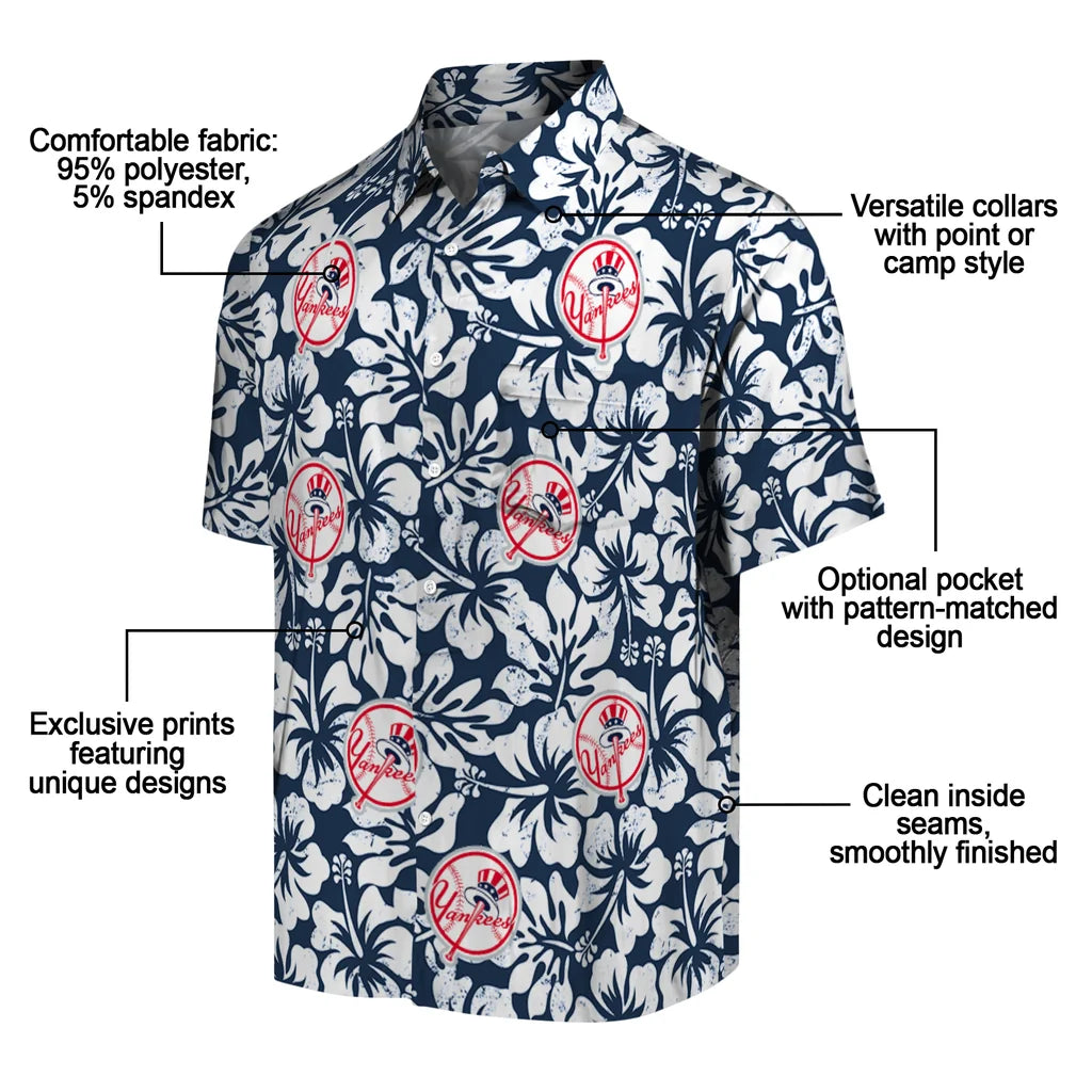 New York Yankees Hawaiian Shirt - Hibiscus Motif | Moonbestprint