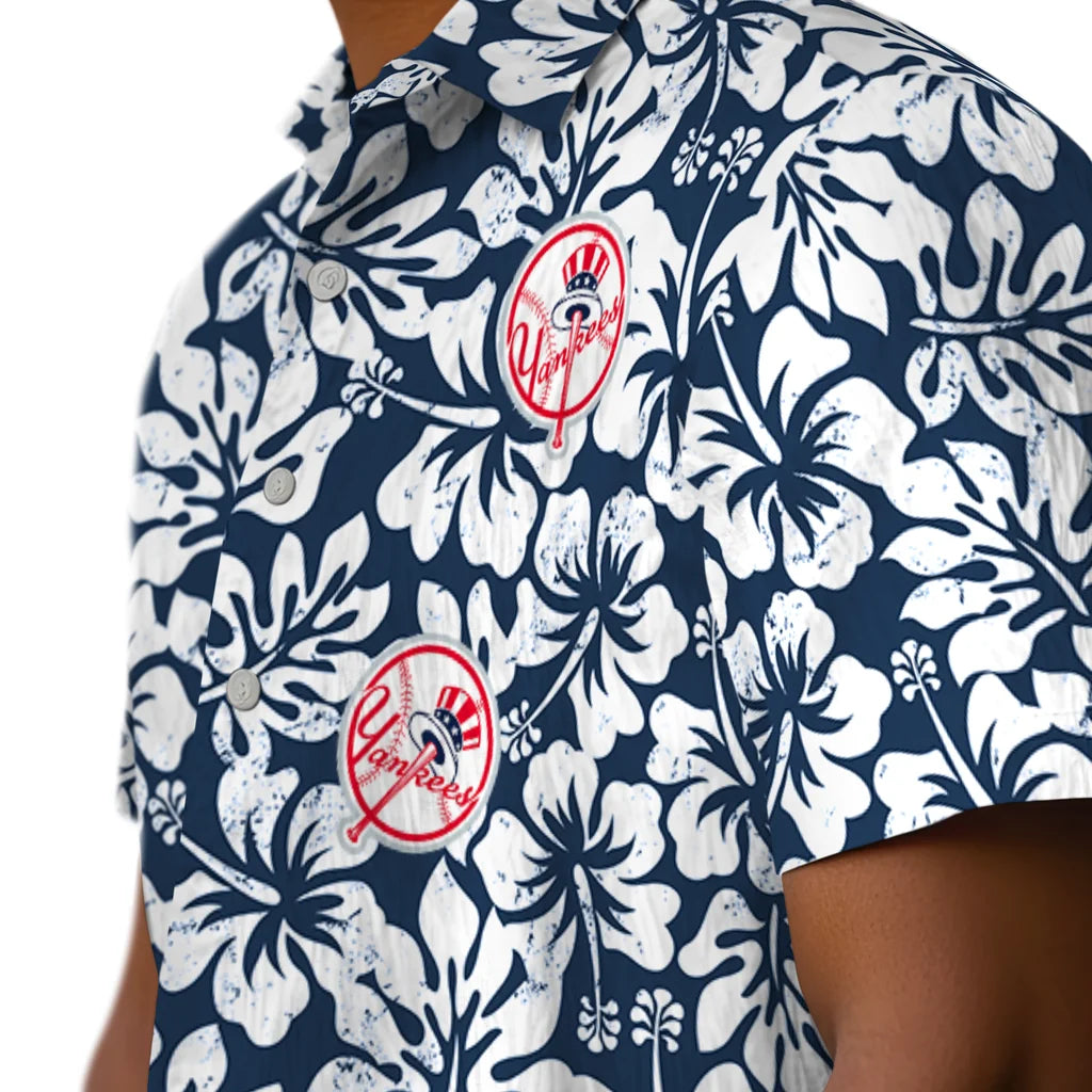 New York Yankees Hawaiian Shirt - Hibiscus Motif | Moonbestprint