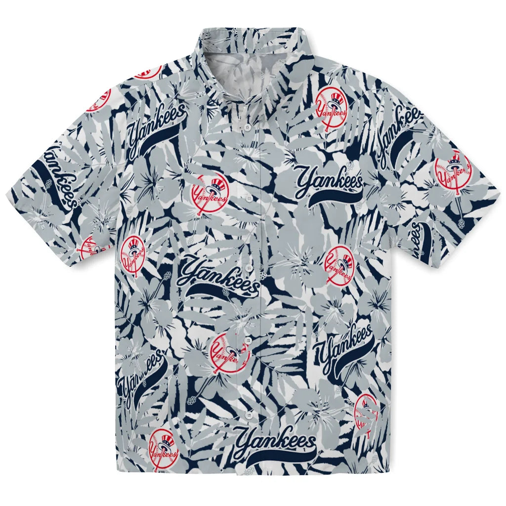 New York Yankees Hawaiian Shirt - Hibiscus Overlay | Moonbestprint