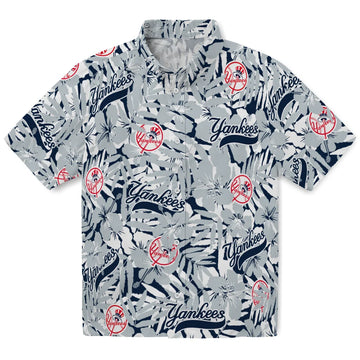 New York Yankees Hawaiian Shirt - Hibiscus Overlay | Moonbestprint