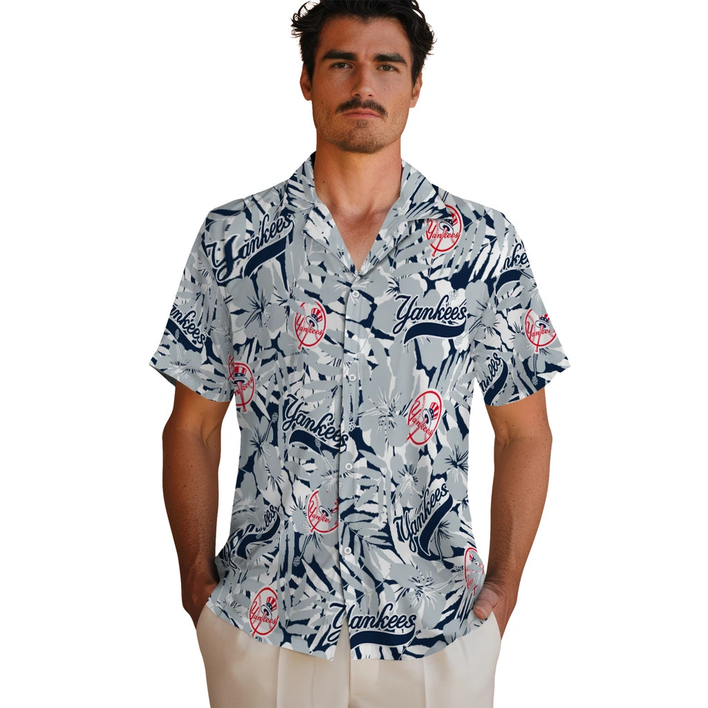 New York Yankees Hawaiian Shirt - Hibiscus Overlay | Moonbestprint