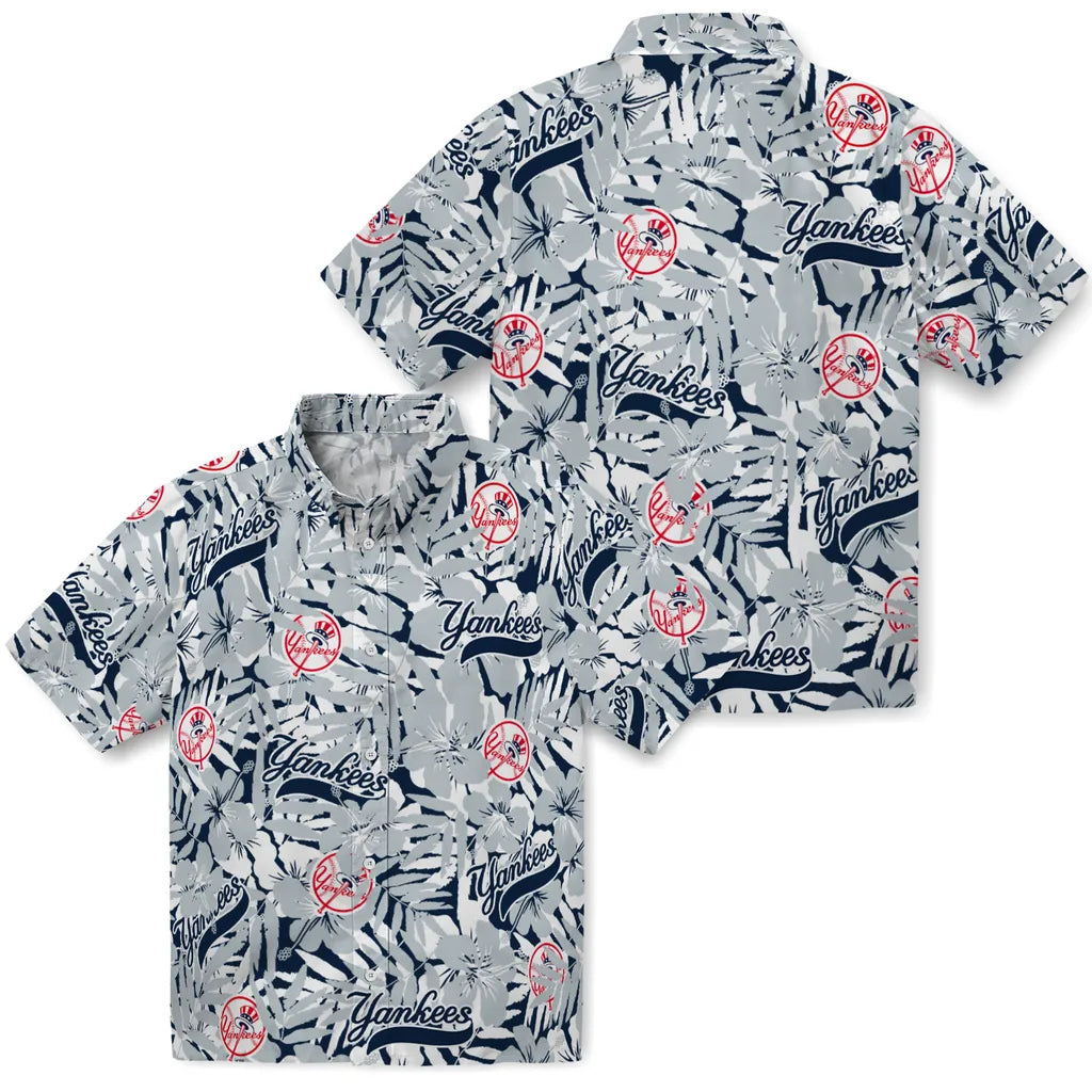 New York Yankees Hawaiian Shirt - Hibiscus Overlay | Moonbestprint