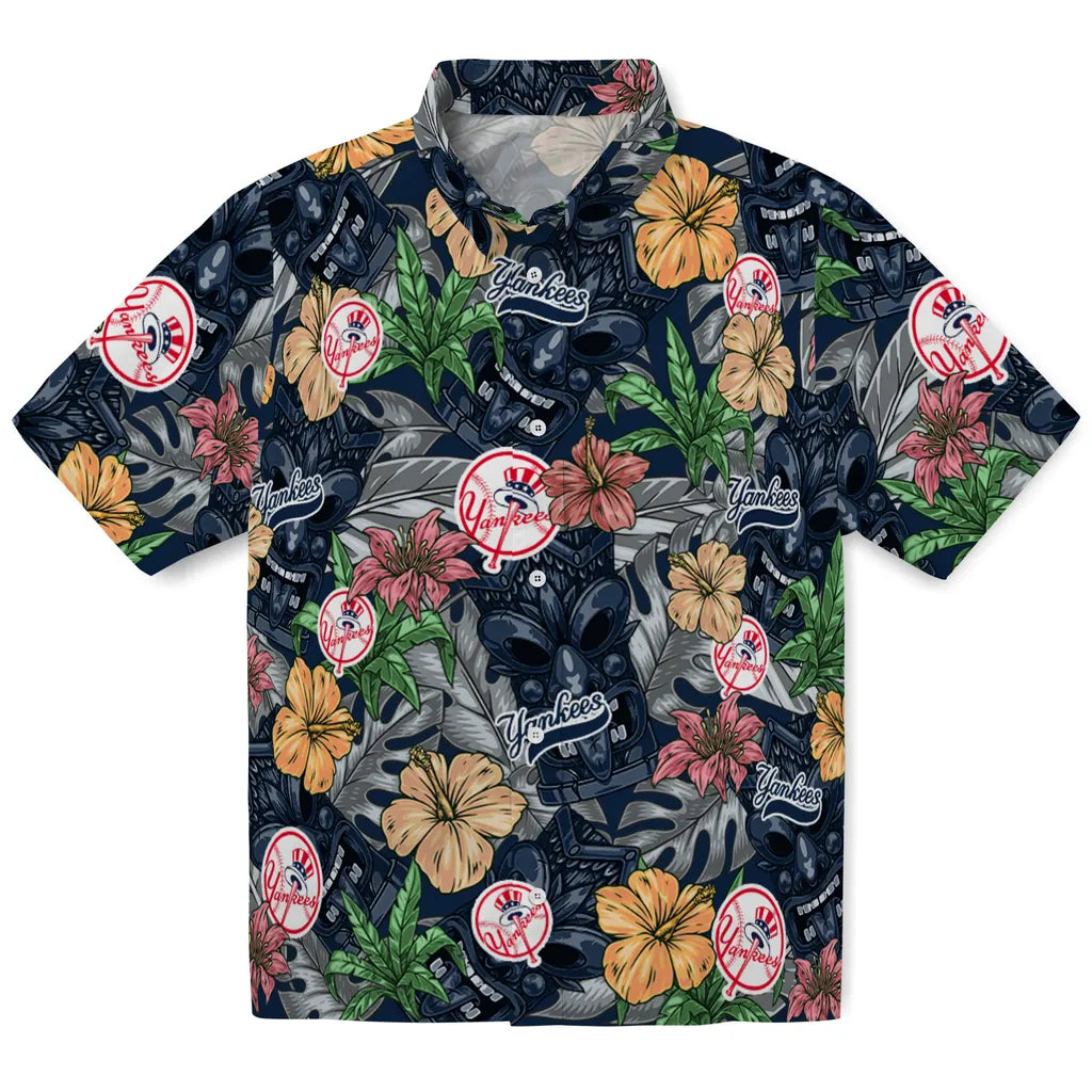 New York Yankees Hawaiian Shirt - Hibiscus Tiki Jungle | Moonbestprint