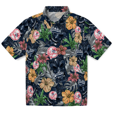 New York Yankees Hawaiian Shirt - Hibiscus Tiki Jungle | Moonbestprint
