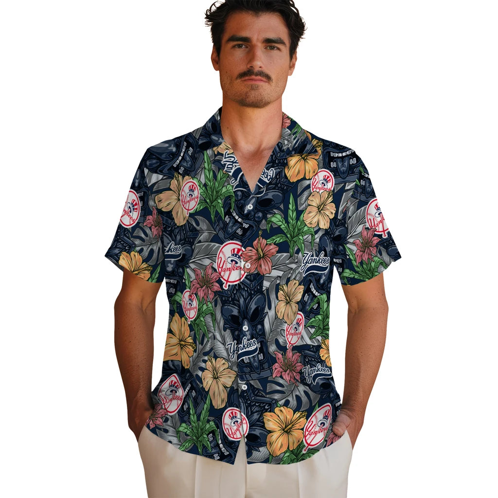 New York Yankees Hawaiian Shirt - Hibiscus Tiki Jungle | Moonbestprint