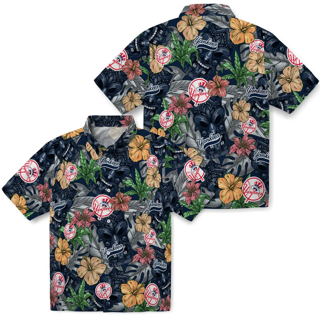 New York Yankees Hawaiian Shirt - Hibiscus Tiki Jungle | Moonbestprint