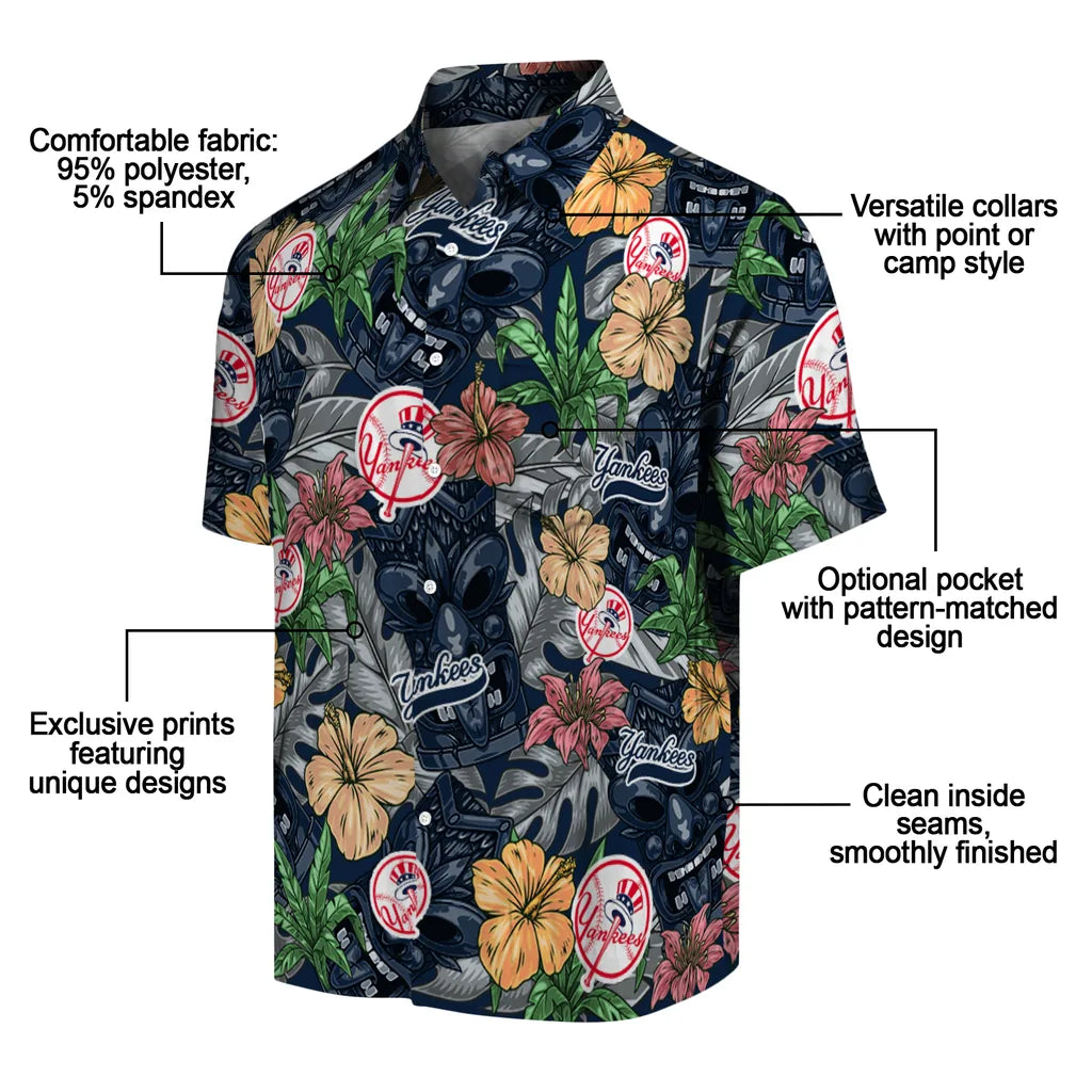 New York Yankees Hawaiian Shirt - Hibiscus Tiki Jungle | Moonbestprint