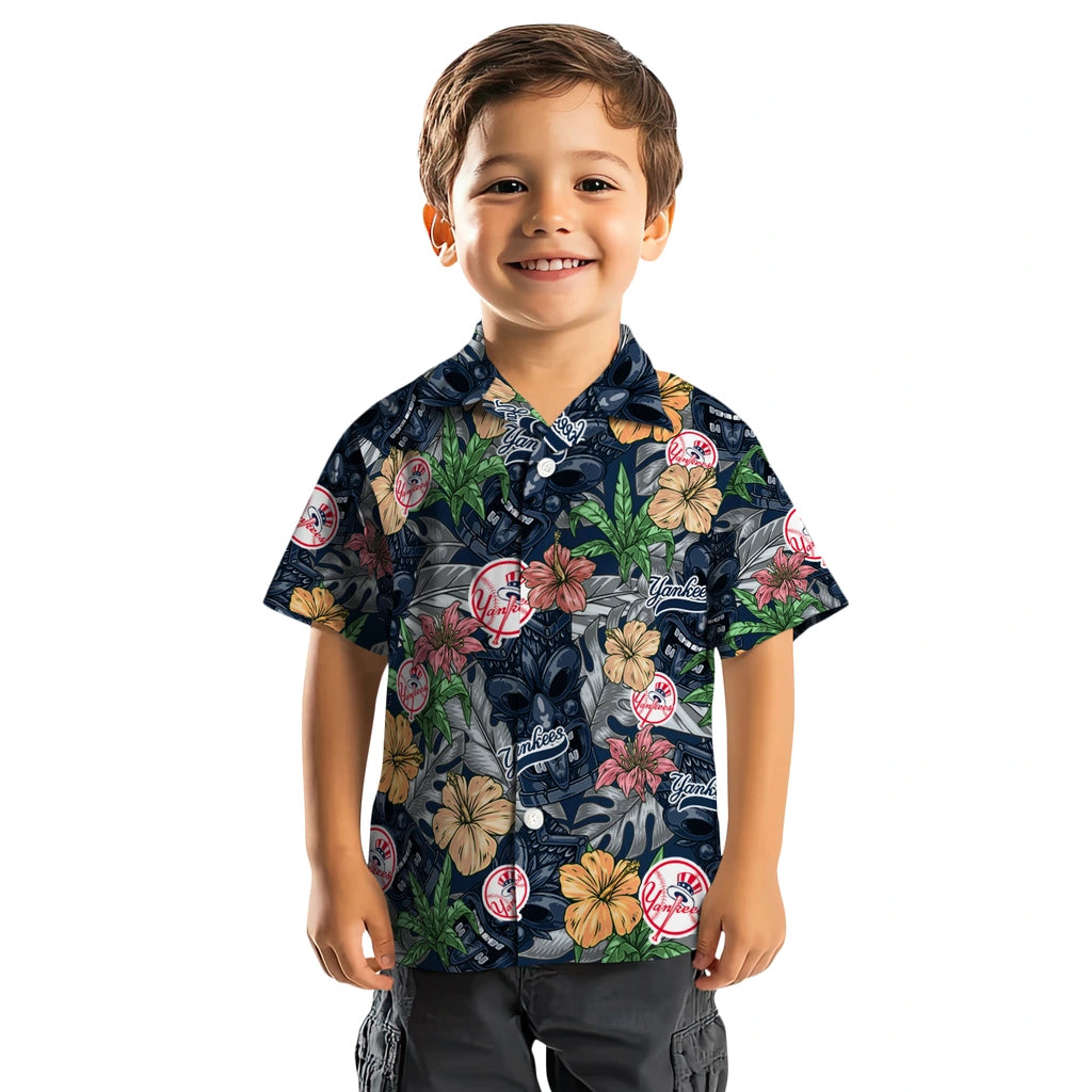 New York Yankees Hawaiian Shirt - Hibiscus Tiki Jungle | Moonbestprint