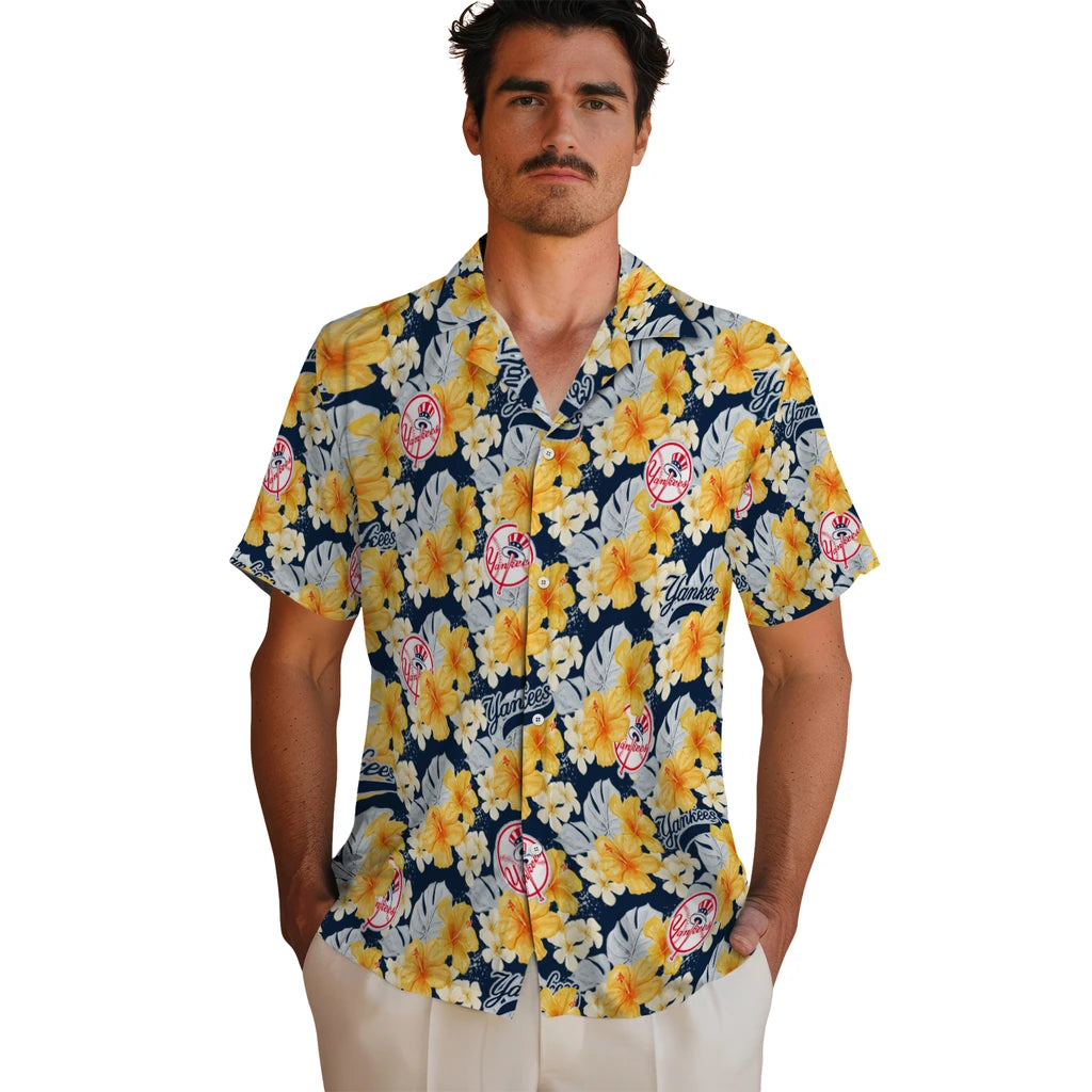 New York Yankees Hawaiian Shirt - Hibiscus Tropics | Moonbestprint